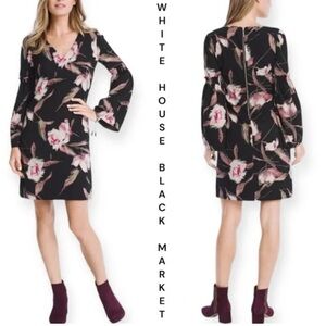 White House Black Market Black Dress with Pink Floral Design